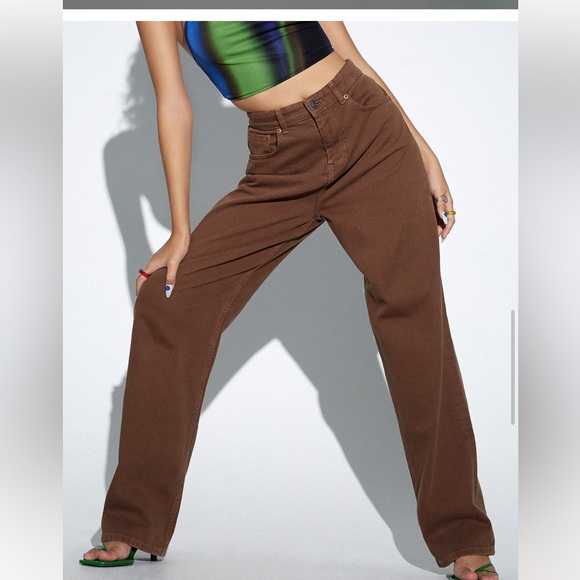 Motel Rocks Jeans New Motel Rocks Brown Baggy High Waist Retro Aesthetic Wide Leg Jeans Size